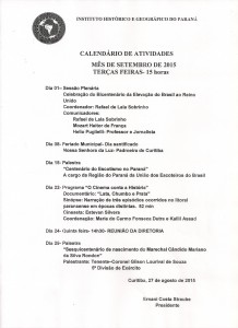 Instituto Histórico e geográfico do Paraná_CALENDÁRIO SETEMBRO 2015